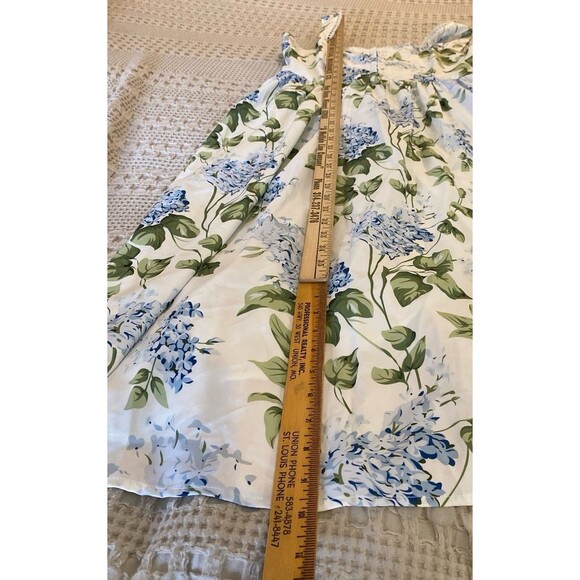 Floral Midi Dress Sz Large Blue White Cottagecore Sundress Lace Trim Smocked - Picture 11 of 11